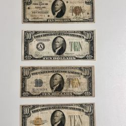 $10 Bank Notes Lot Of 4
