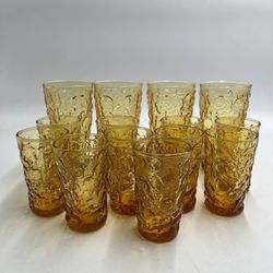 Set of 14 Vintage Amber Bark Glass Tumblers Mid Century Modern