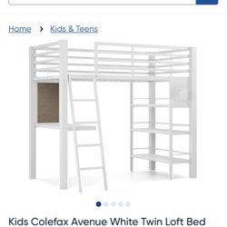 Kids Colefax Avenue White Twin Loft Bed With Desk And Bookcase