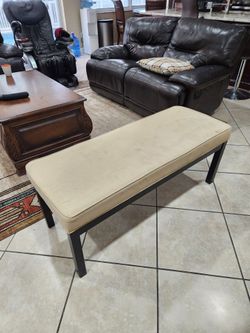 Upholstered Bench with Dark Wood Legs
