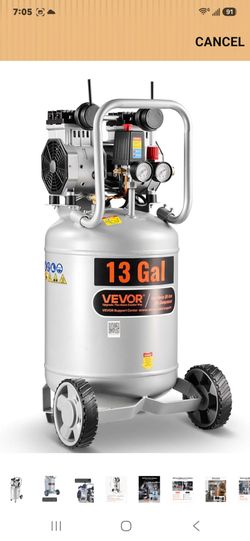 VEVOR 13-Gallon Air Compressor, 2HP, 4.6 SCFM@90PSI, Oil-Free Tank, 66dB Quiet Operation, Ideal for Tire Inflation, Woodworking, Auto Repairs, and Spr