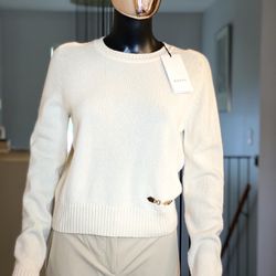 Auth GUCCI NEW WITH TEG HORSEBIT CASHMERE SWEATER Ivory