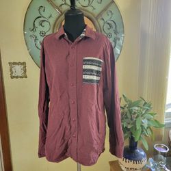 On The Byas Dk Red Button Up Shirt Southwestern Geometric Long Sleeve Sz Lg