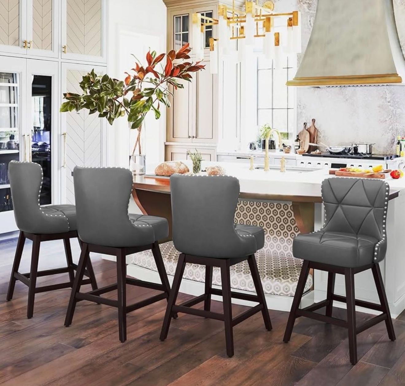 26" H Swivel Bar Stool with Back. Dark Gray