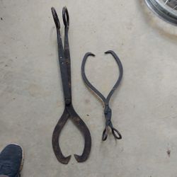Antique Cast Iron Primitive - Large Ice Tongs - 22"