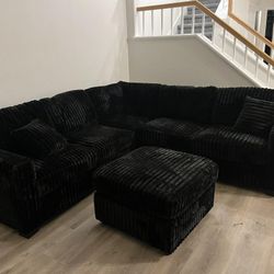New 99x99 Corduroy Sectional Couch With Ottoman / Free Delivery 