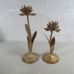 Storied Home Distressed Flower Cut Steel Taper Candle Holders Pair
