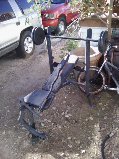 Weight Bench 100 Lb Weight And A Curling Bar 
