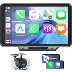 Wireless Car Stereo with Apple CarPlay/Android Auto, Portable Touch Screen Car Radio Multimedia Player with Bluetooth, Backup Camera, Navigation, Mirr