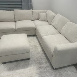 New Modular Sectional.  Off White / Beige Corduroy Fabric.  99” X 99”.  Free Delivery!