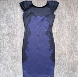 Navy Blue Lace Print Bodycon Dress