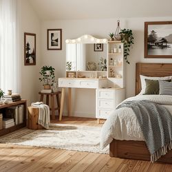 Grace 42" Makeup Vanity Desk Set with Hollywood Lighted Mirror