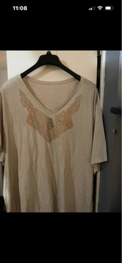 Beige V-Neck Top with Studded Detail