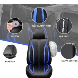 CAR PASS Leather Car Seat Covers, Breathable Waterproof Nappa Automotive Seat Covers Front Anti-Slip Driver Seat Cushion with Backrest Universal for C