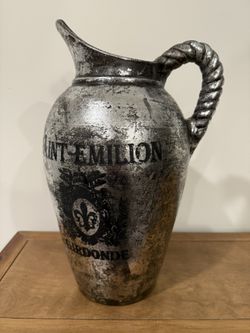 Vintage Style Heavy Silver Terracotta Jug (16” Tall)
