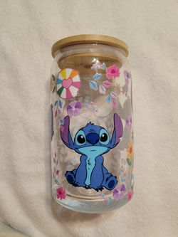 16oz Glass Can Cup w/bamboo lid & straw