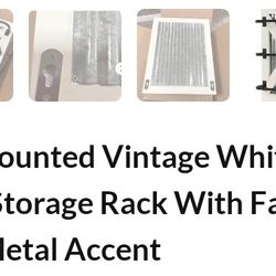 3-Tier Wall Mounted Vintage White Wood And Black Metal Towel Storage Rack With Farmhouse Style Corrugated Metal Accent

