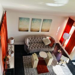 Elegant Tufted Velvet Sofa – Neutral Beige / Taupe 