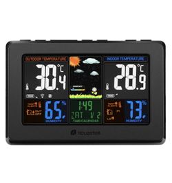 Wireless Weather Station, Houzetek S657 Indoor Outdoor Thermometer Color Home Alarm Clock with Temperature and Humidity Monitor, Large Display Digita