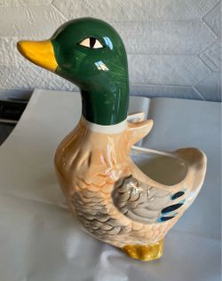 Vintage Ceramic Mallard Duck Toilet Brush Holder/Planter