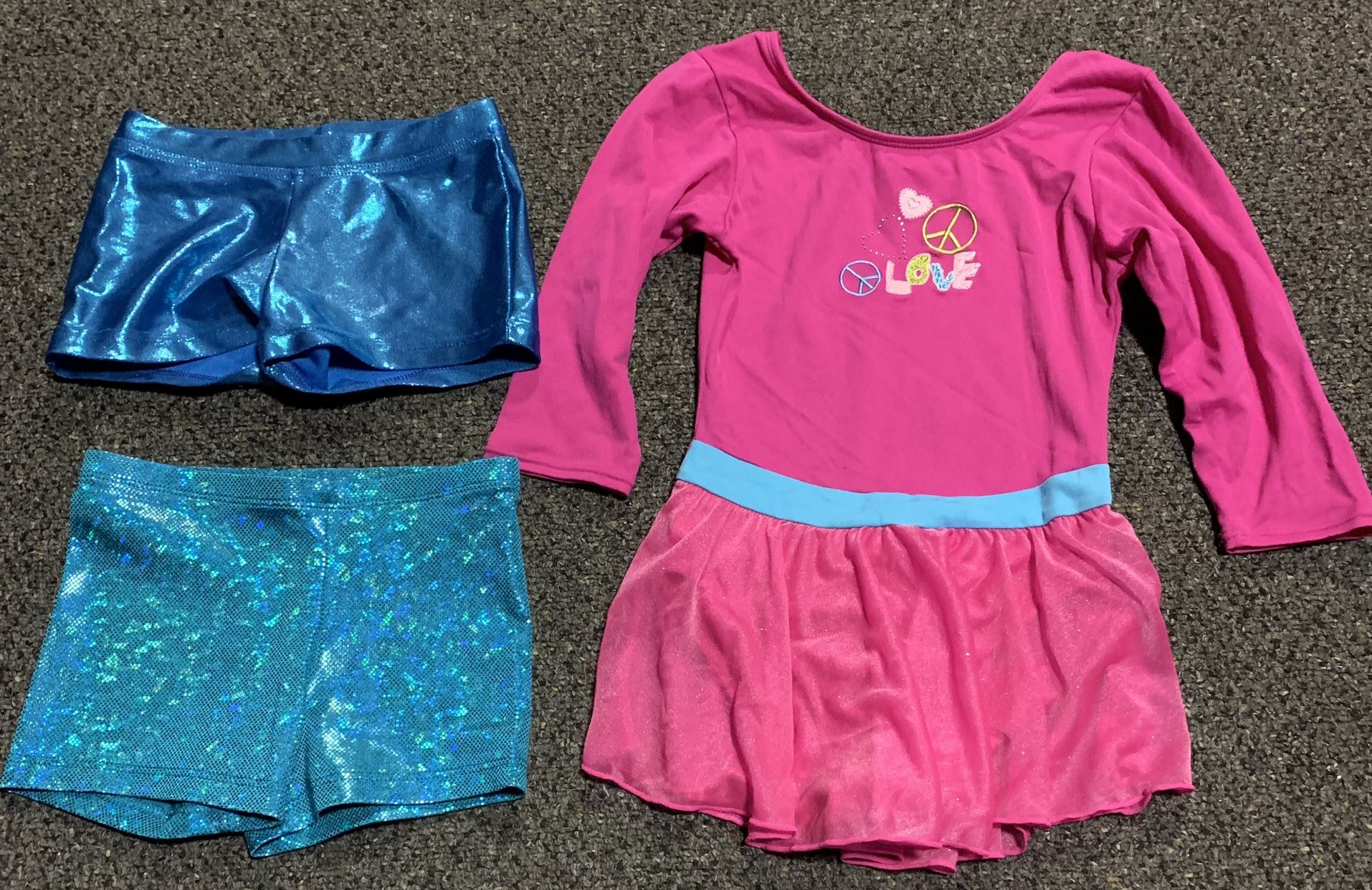 Jacques Moret Girls Size 8/10 Dance Or Gymnastics Leotard and 2 other brand sparkly shorts
