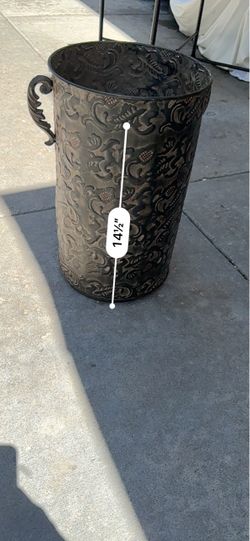Decorative Metal Embossed Waste Bin 14.5"