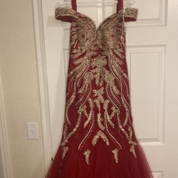 Maroon Fit and Flare Prom Dress