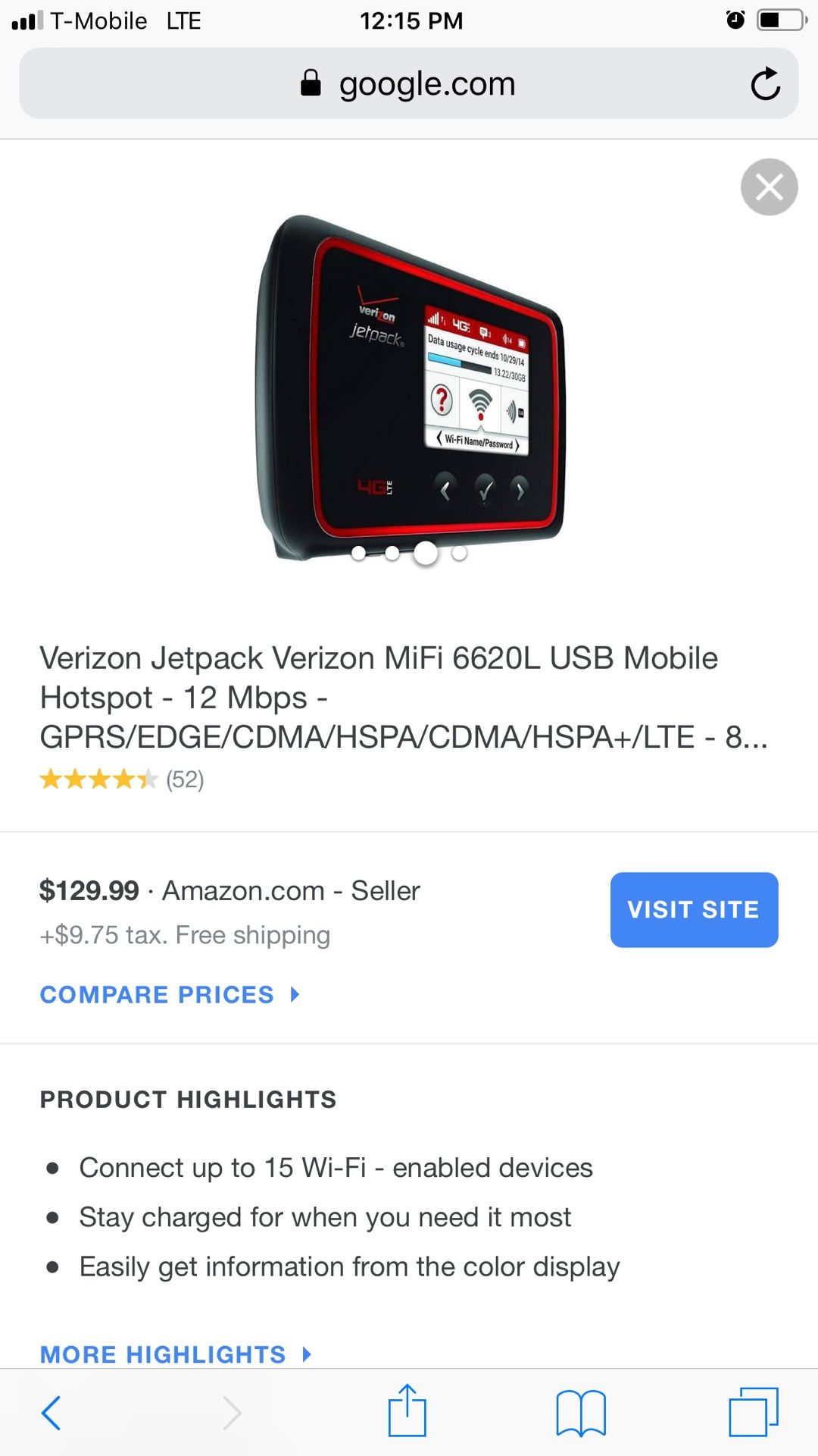 Verizon Jetpack® 4G LTE Mobile Hotspot MiFi® 6620L