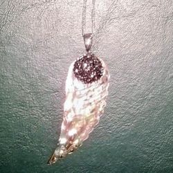 New Mother of Pearl Angel Wing w/Malikai  Cluster on Top By Vale Silver Plated Sz 18"w/2 1/2" Extension Cash