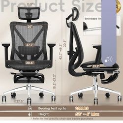 GABRYLLY Ergonomic Office Chair with Footrest, 135° Reclining Desk Chair with Adjustable Lumbar Support,3D Armrest,Headrest & Large Steel Base, 300LBS