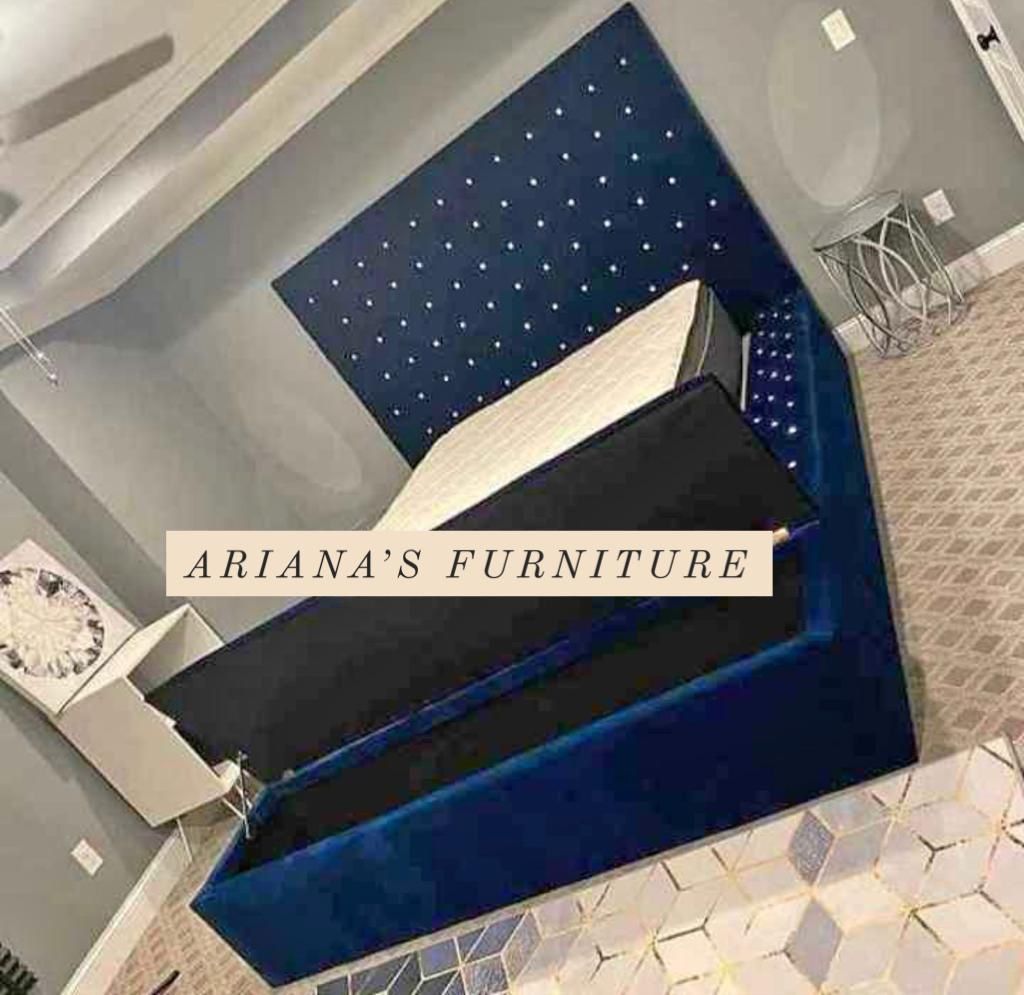 New Queen Blue Velvet Bed With Storage