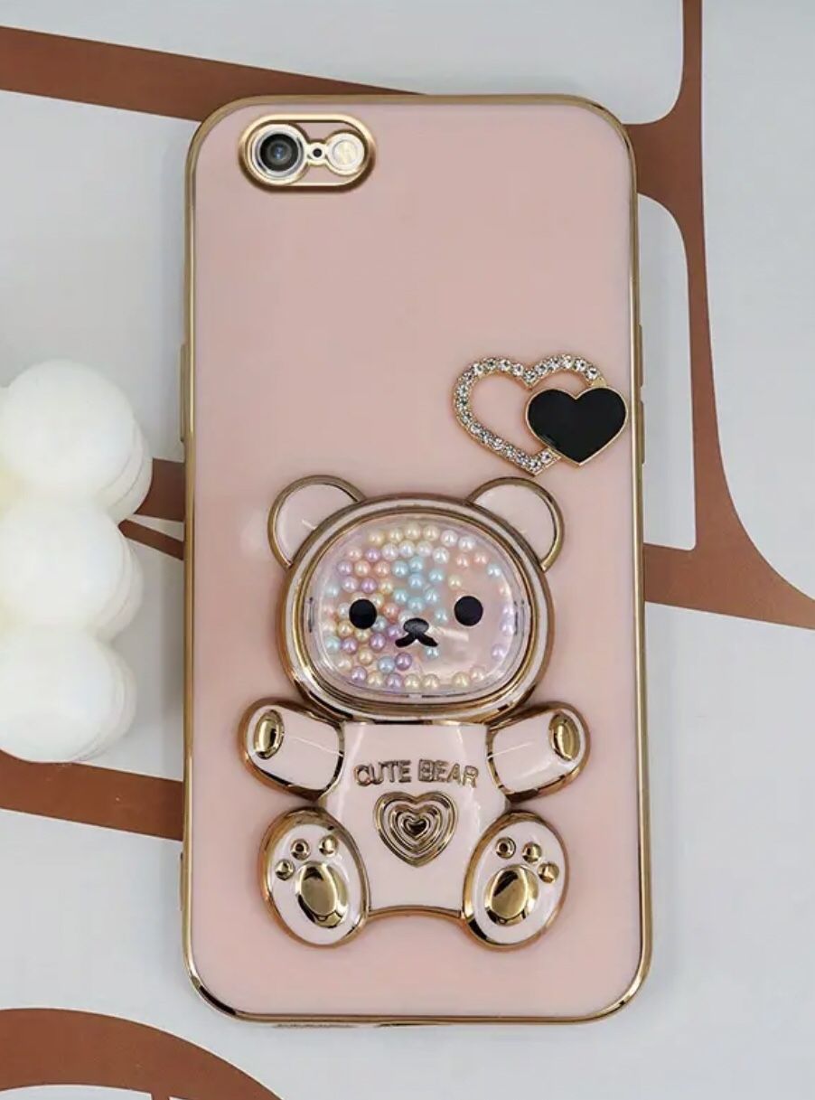iPhone 6/6s Case Cover Bear Stones Pink Gold New