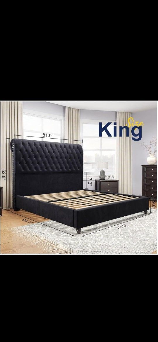 King Velvet Tufted Bed Frame