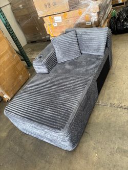 Gray Corduroy Chaise Lounge Chair