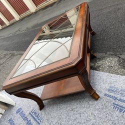 Rare Hooker Furniture Wood & Leaded Glass Top Coffee Table