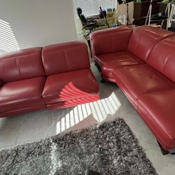 Red Leather Electric  Sectional Couch 