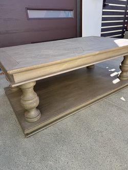 Ballard Designs Andrews Coffee Table – Farmhouse Wood Cocktail Table with Shelf