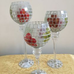 Mosaic Floral Candle Holders - 3 Piece Set