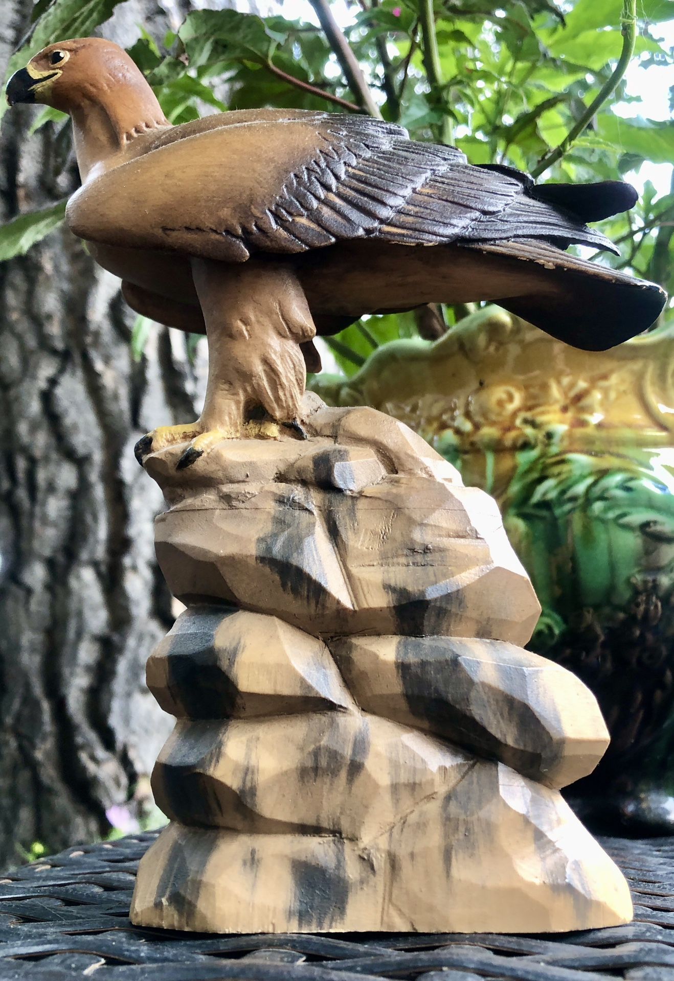Vintage Anri Italy Wood Carving Golden Eagle