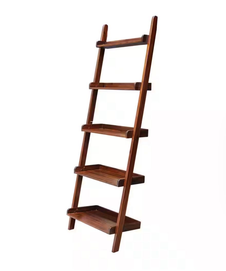 75.5” Espresso Real Wood 5 Shelf Ladder Bookcase 5 Shelves - Brand New in Box