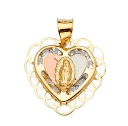 Beautiful Cubic zirconia heart shape Guadalupe (Virgin Mary) religious pendant 14K REAL YELLOW, WHITE & ROSE GOLD. Description⬇️