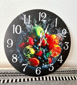 Round Wall Clock with Fruit Print