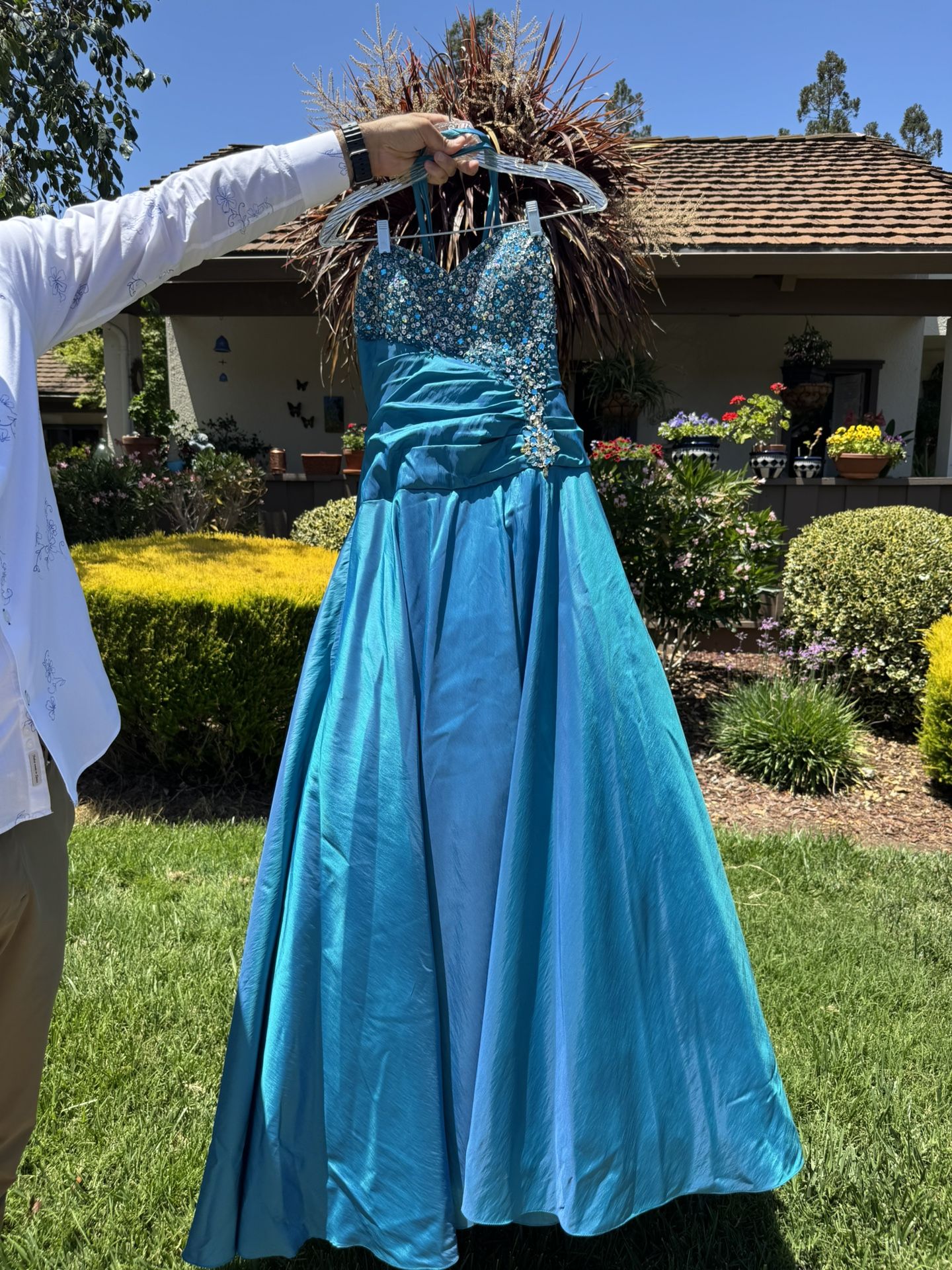 🩵Teal Beaded Prom Dress Ballgown👗