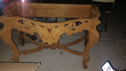 Vintage hand carved teak demilune