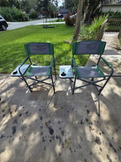 Bass Pro Shops folding directors chairs with side tables - pair.