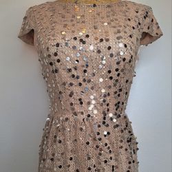 Jodi Kristopher Champagne Mesh Sequin Dress Vintage 