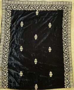 New - Luxury Black Pakistani Velvet Shawl – Gold Embroidered Wedding Wrap