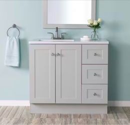 37 in. Single Sink Pearl Gray Bath Vanity with Granite-Look Colorpoint White Cultured Marbella Top