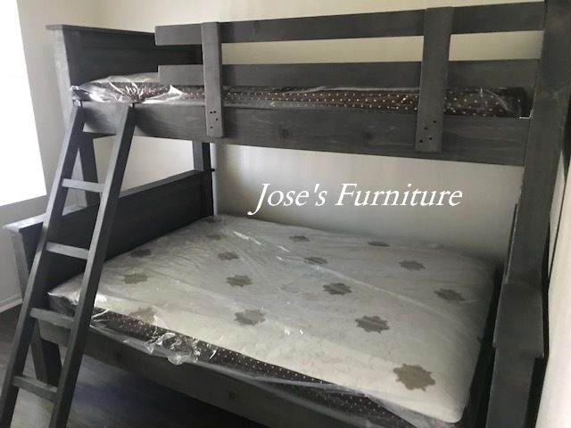 Grey Solid Wood Twin over Full Bunk Bed (Mattresses Included)