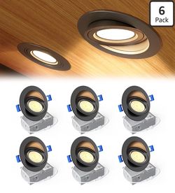 Ensenior 6 Pack 4 inch Black Gimbal Led Recessed Light, 5CCT 2700K-5000K, 360°+90° Adjustable, Dimmable, Aluminum, CRI90+, 900LM 9W 120V, Eyeball Rece